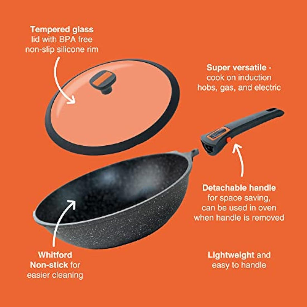 Pep Non-Stick Induction Wok with Lid and Detachable Handle - 29cm Aluminium