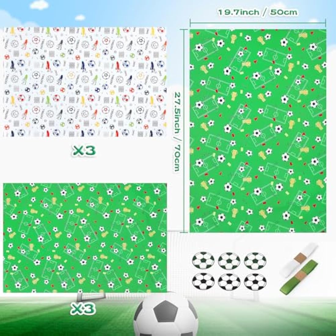 Football Birthday Wrapping Paper – 6 Sheets Soccer Gift Wrap Set