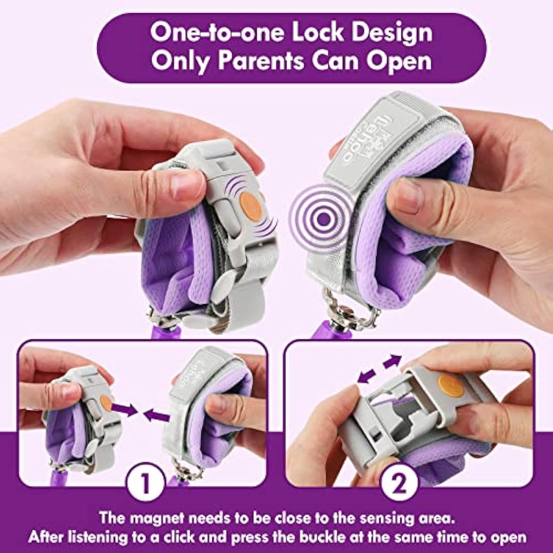 Lehoo Castle Toddler Reins | Anti Lost Wrist Link with Safety Lock - Purple