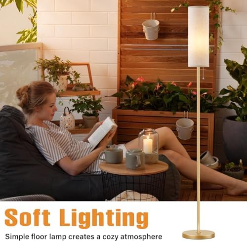 Aooshine Gold Floor Lamp – 64" Modern Standing Lamp with Linen Shade
