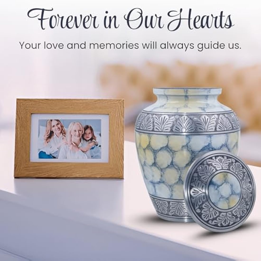 Handcrafted Silver Engraved Adult Cremation Urn - Cloud White