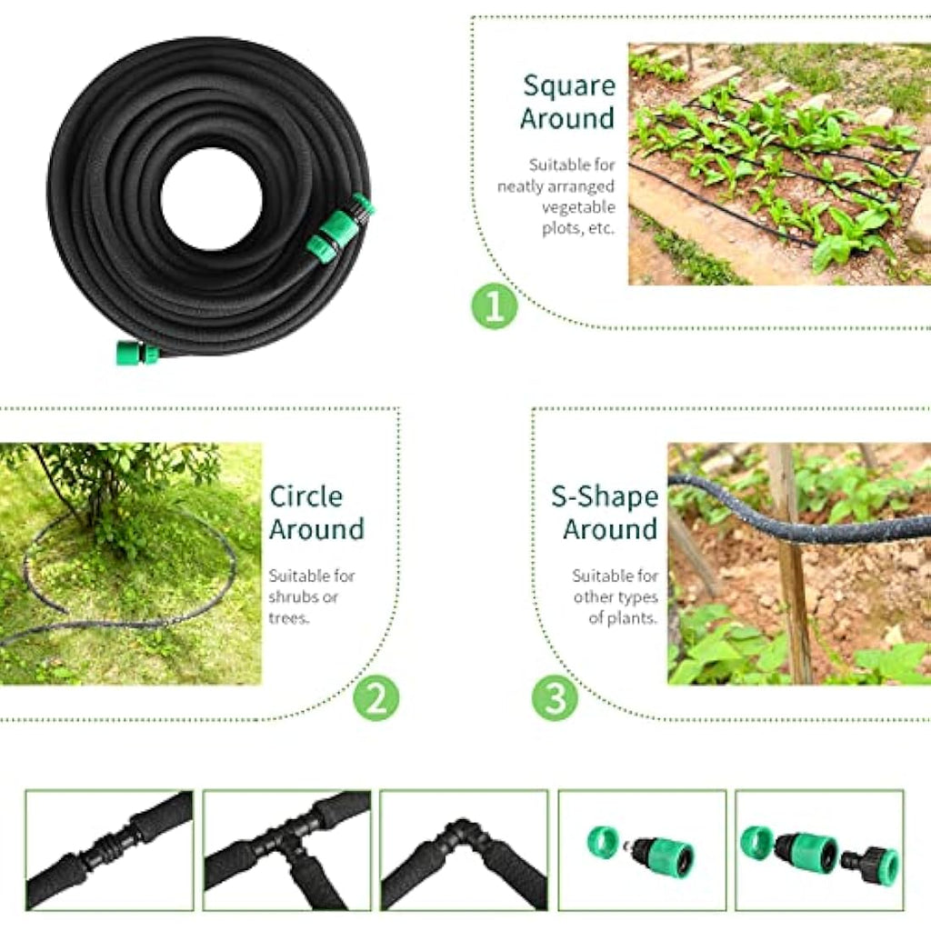50M Drip Soaker Hose Set | 1/2 Inch Porous Garden Pipe