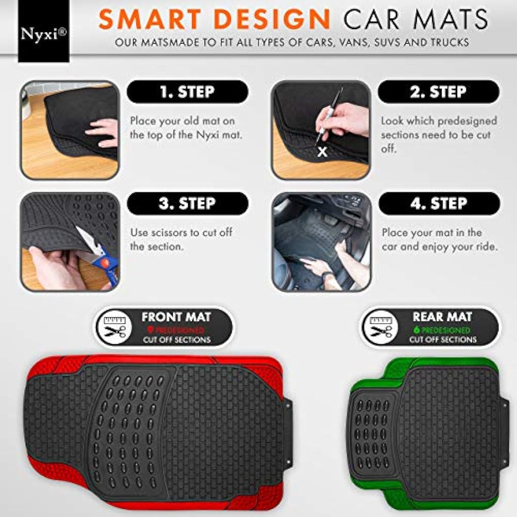 Nyxi 5-Piece Heavy Duty Rubber Car Mats & XL Boot Mat | Universal Fit