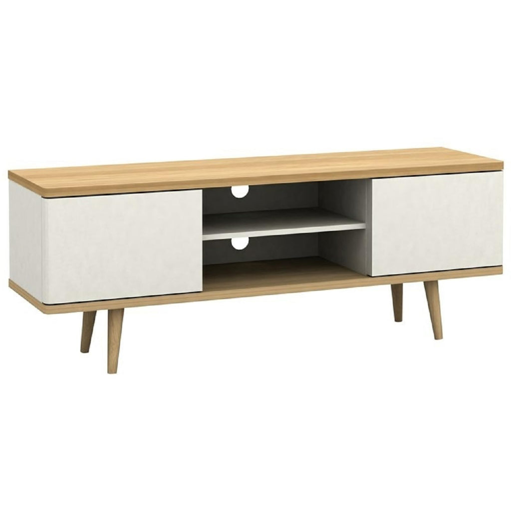 LOFT24 Alandra TV Stand in Oak White, 39x140x52cm DxWxH