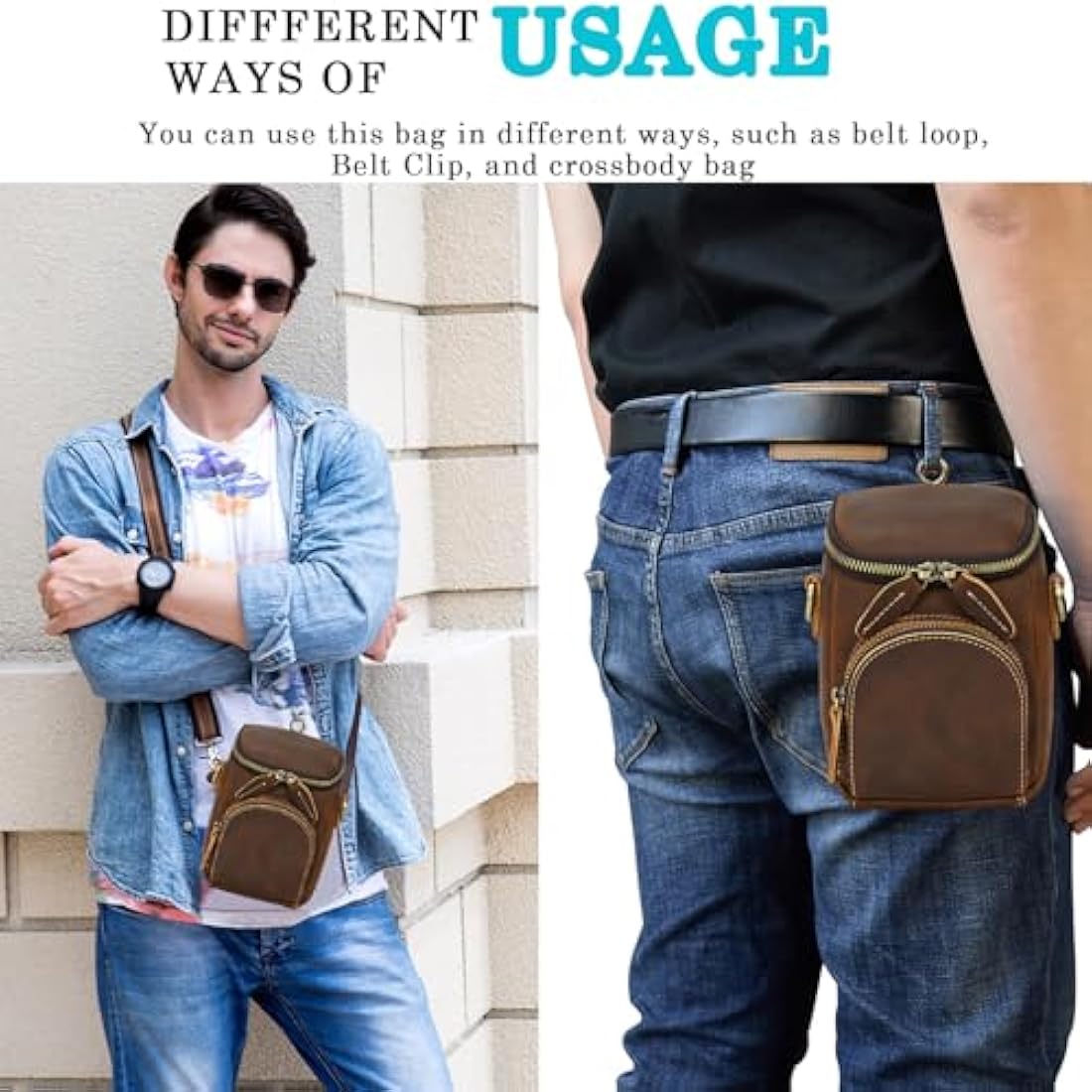 Mens Genuine Leather Waist Bag – Small Motorcycle Leg Pouch
