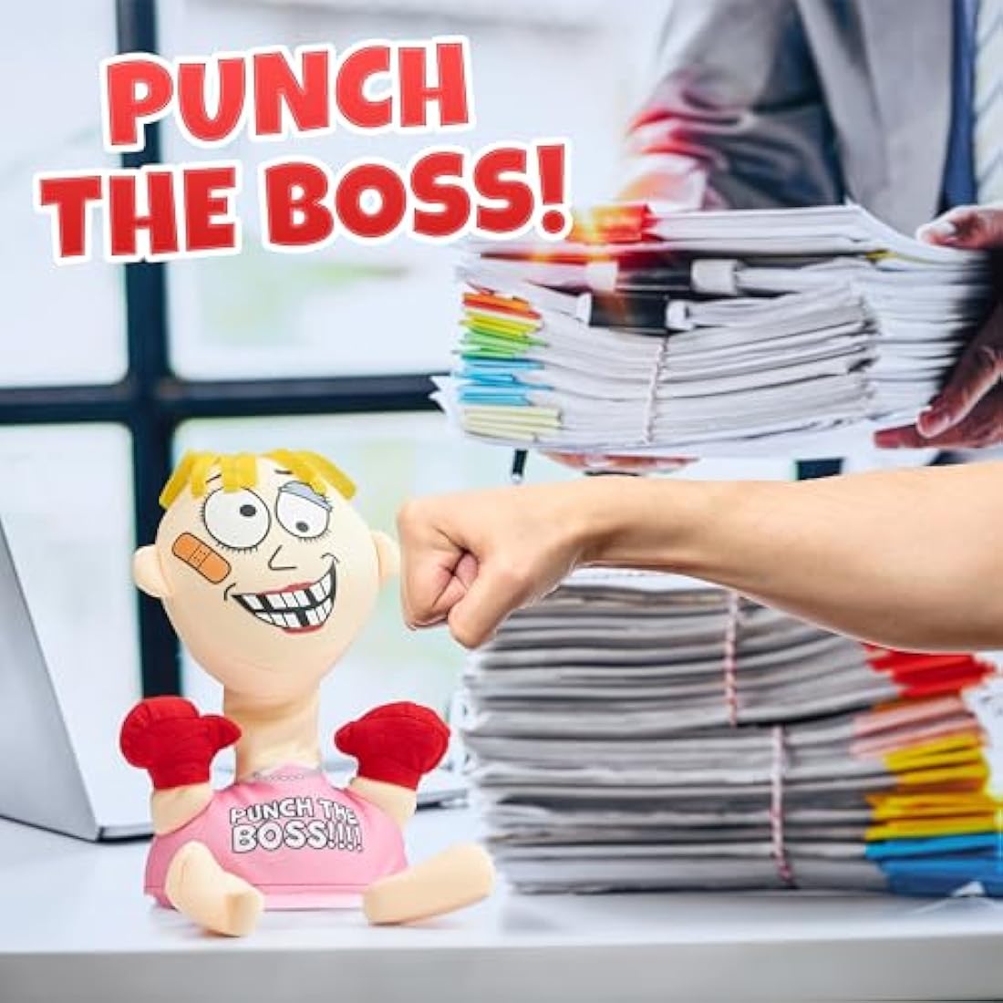 Jolof Store Punch The Boss Stress Relief Desk Toy - Shouting Pink Plush