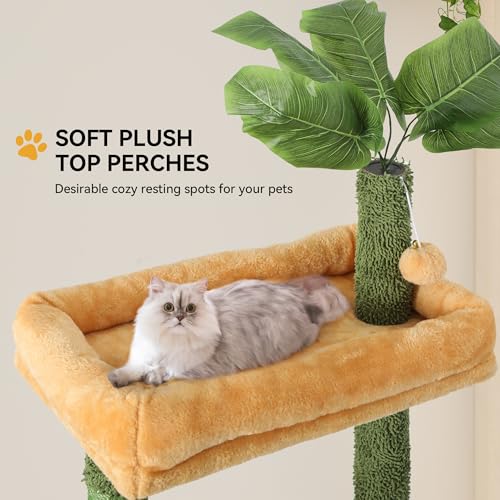 YITAHOME 72.8in Tall Cat Tree Tower with Leaves, Condo & Grooming Brush