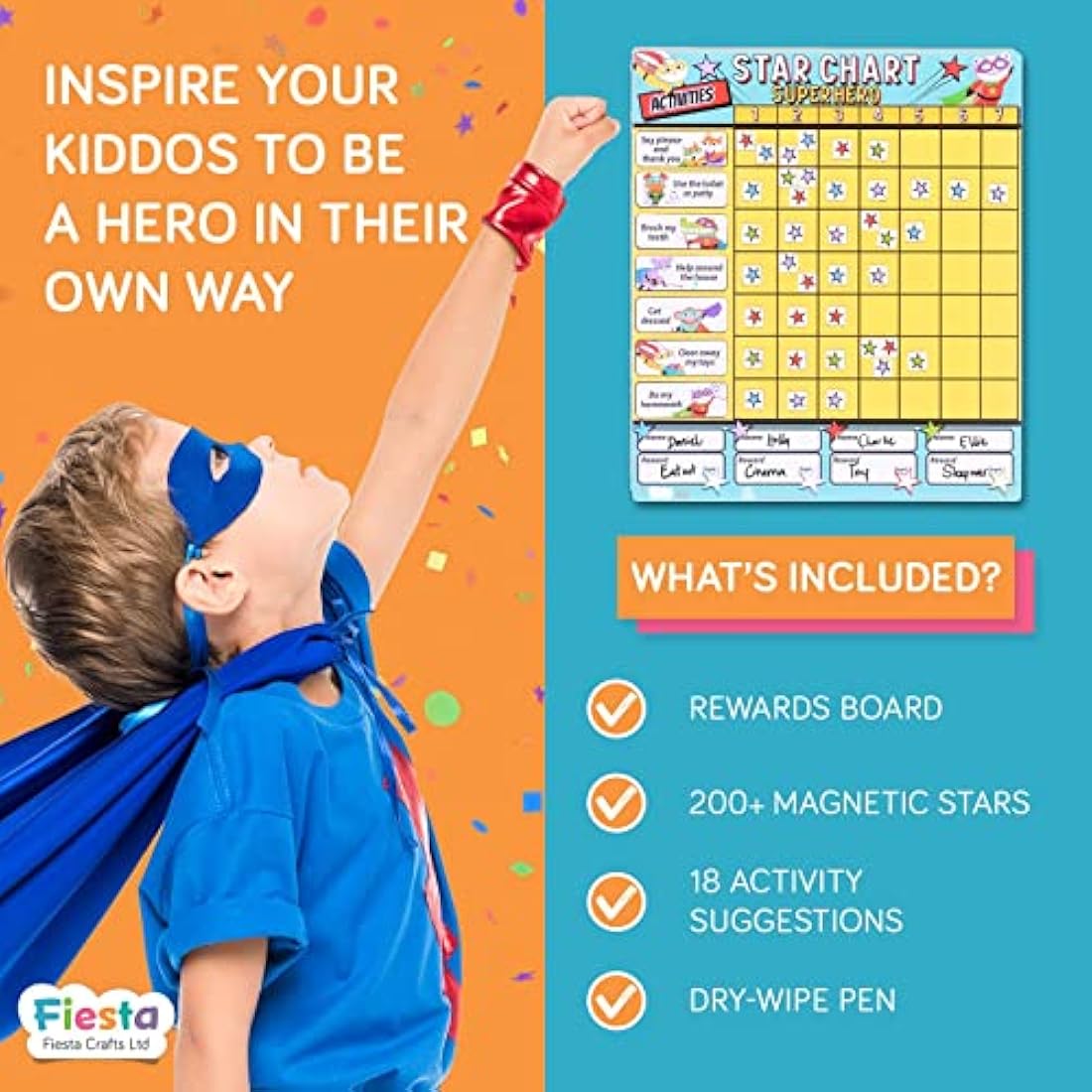 Fiesta Crafts Superhero Magnetic Reward Chart – 4 Child Chore Board