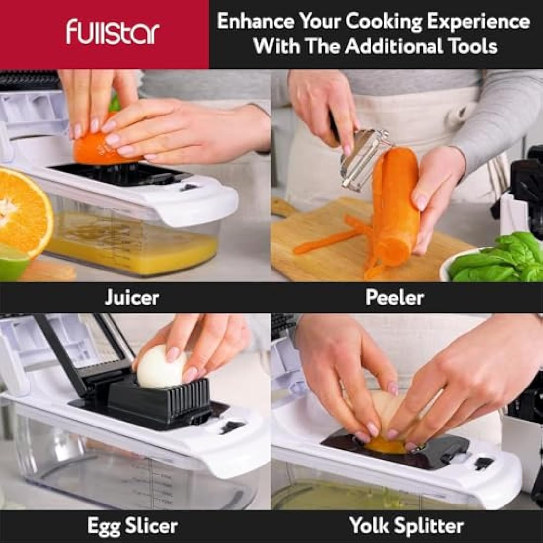Fullstar 9-in-1 Vegetable Chopper – Manual Food Dicer and Slicer, White