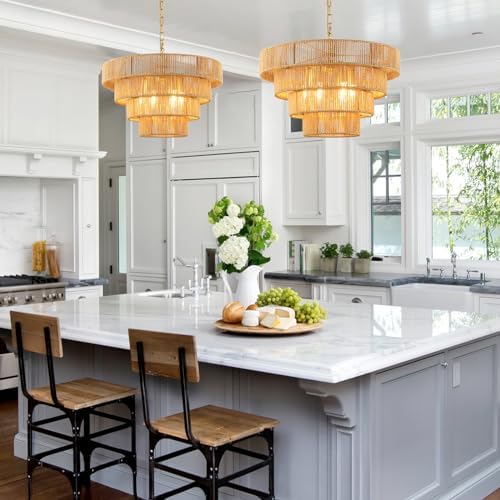50cm Boho Rattan Pendant Light – 6-Light Brass Ceiling Shade