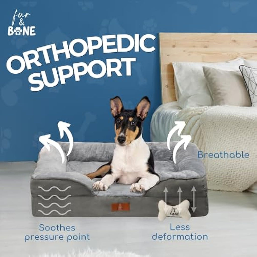 Fur & Bone Orthopedic Large Dog Bed – Memory Foam with Plush Velvet Cover