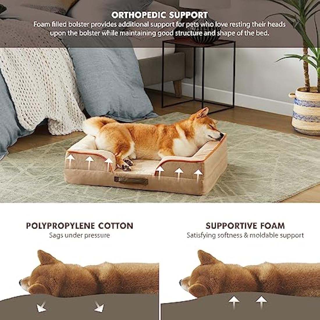 Orthopedic Memory Foam Dog Bed – Waterproof Sofa, Khaki