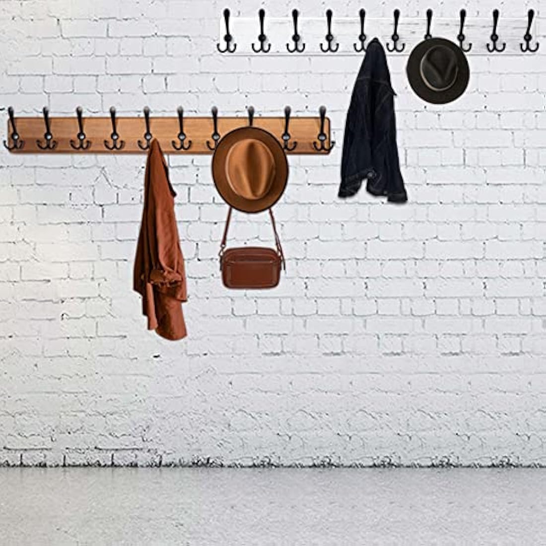 WEBI 98cm Solid Wood Wall Mounted Coat Rack with 10 Triple Hooks