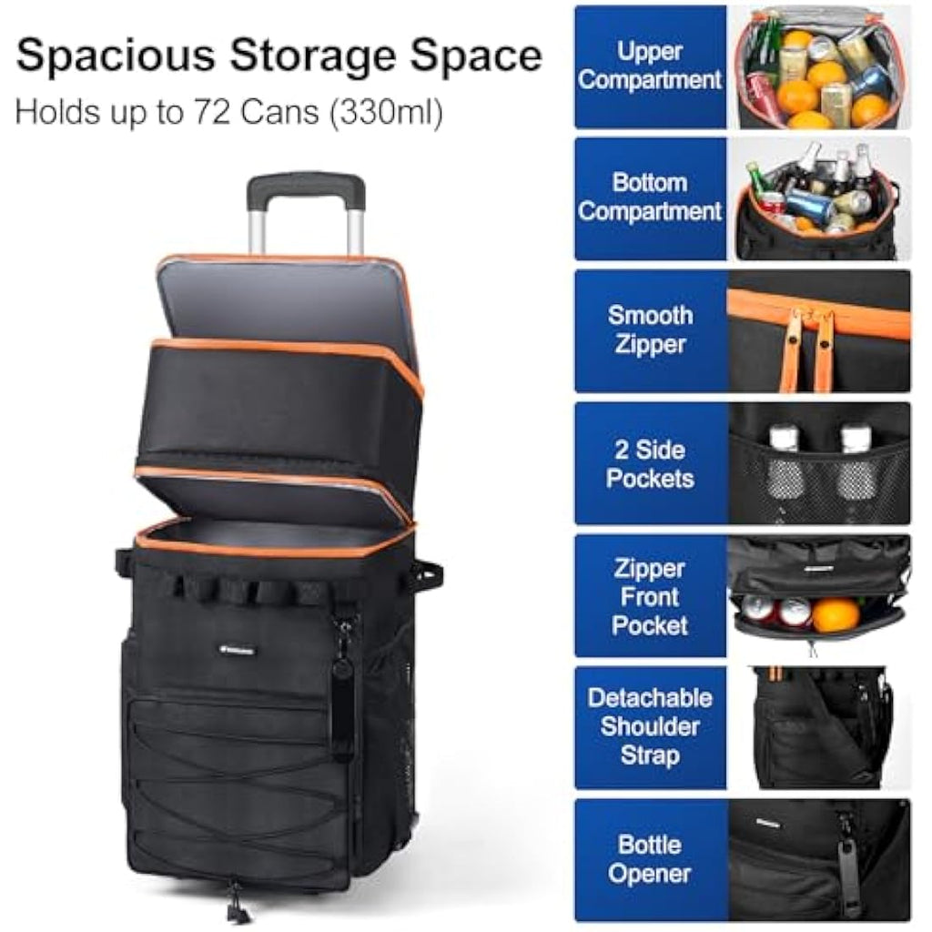 Odoland Rolling Cooler Bag with Wheels – Insulated 72-Can Leakproof Trolley