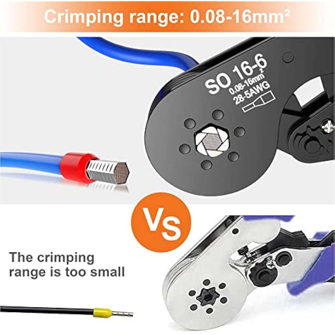 Preciva Hexagonal Ferrule Crimping Tool – 28-5 AWG Ratchet Pliers