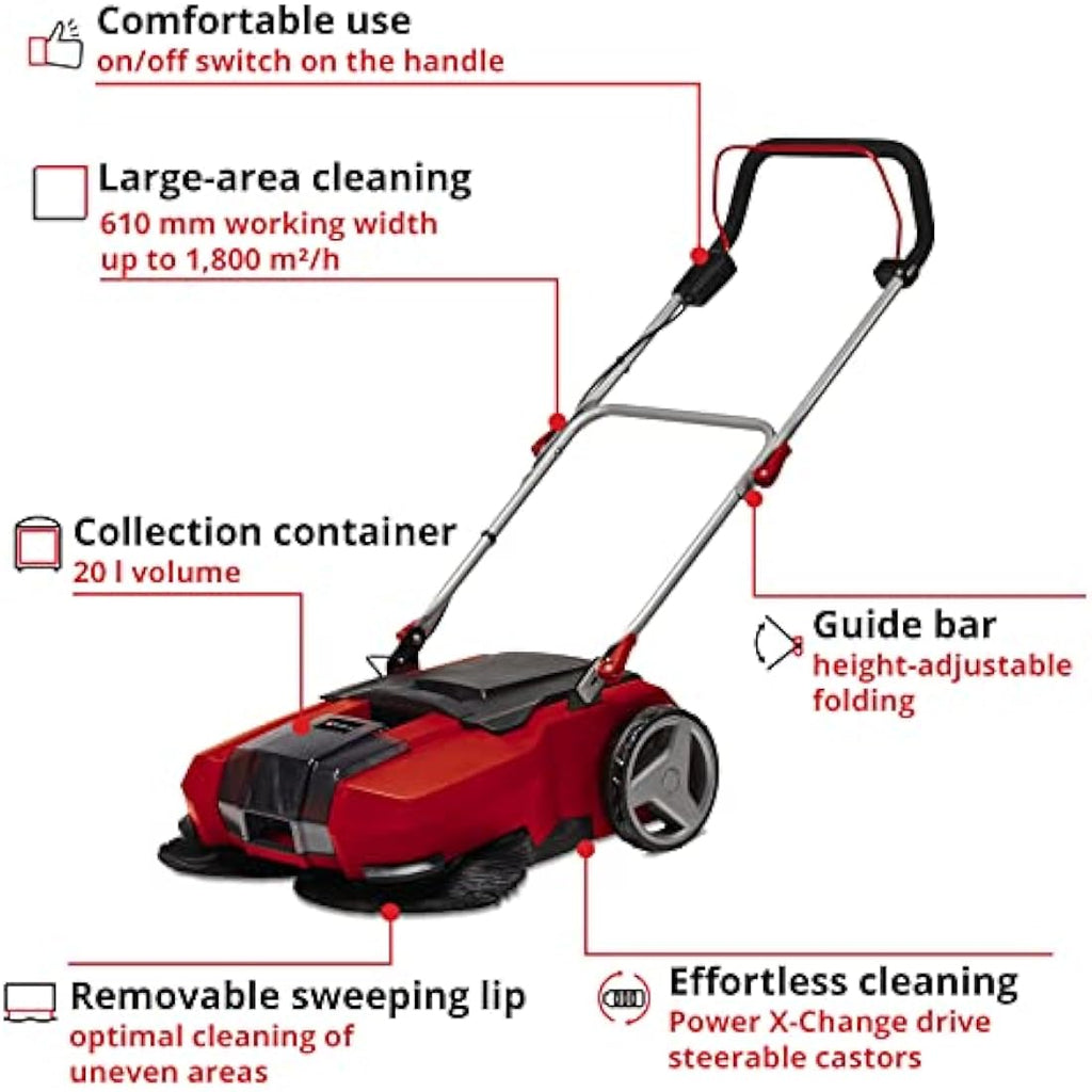 Einhell 18V Cordless Push Sweeper – 610mm Width Debris & Leaf Collector