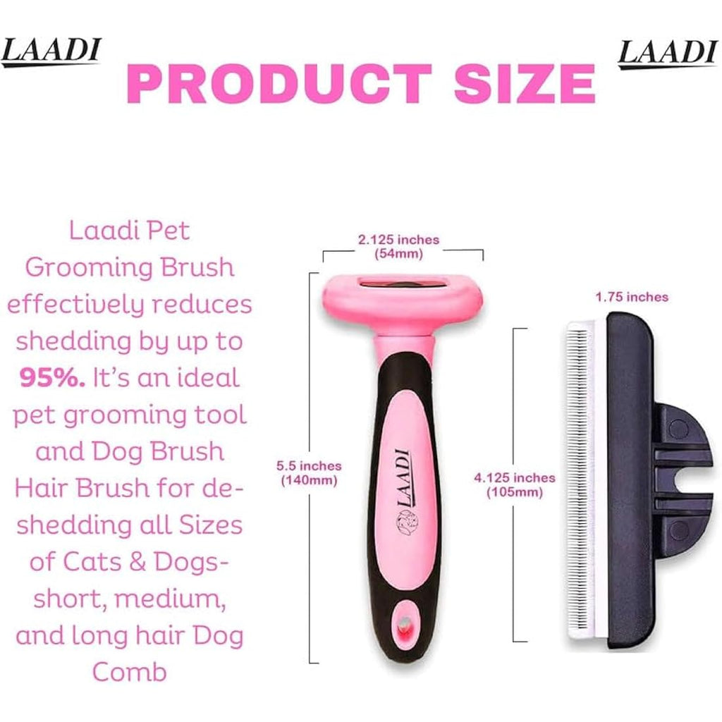 Laadi Pet Deshedding Brush for Dogs and Cats - Pink, Large Size