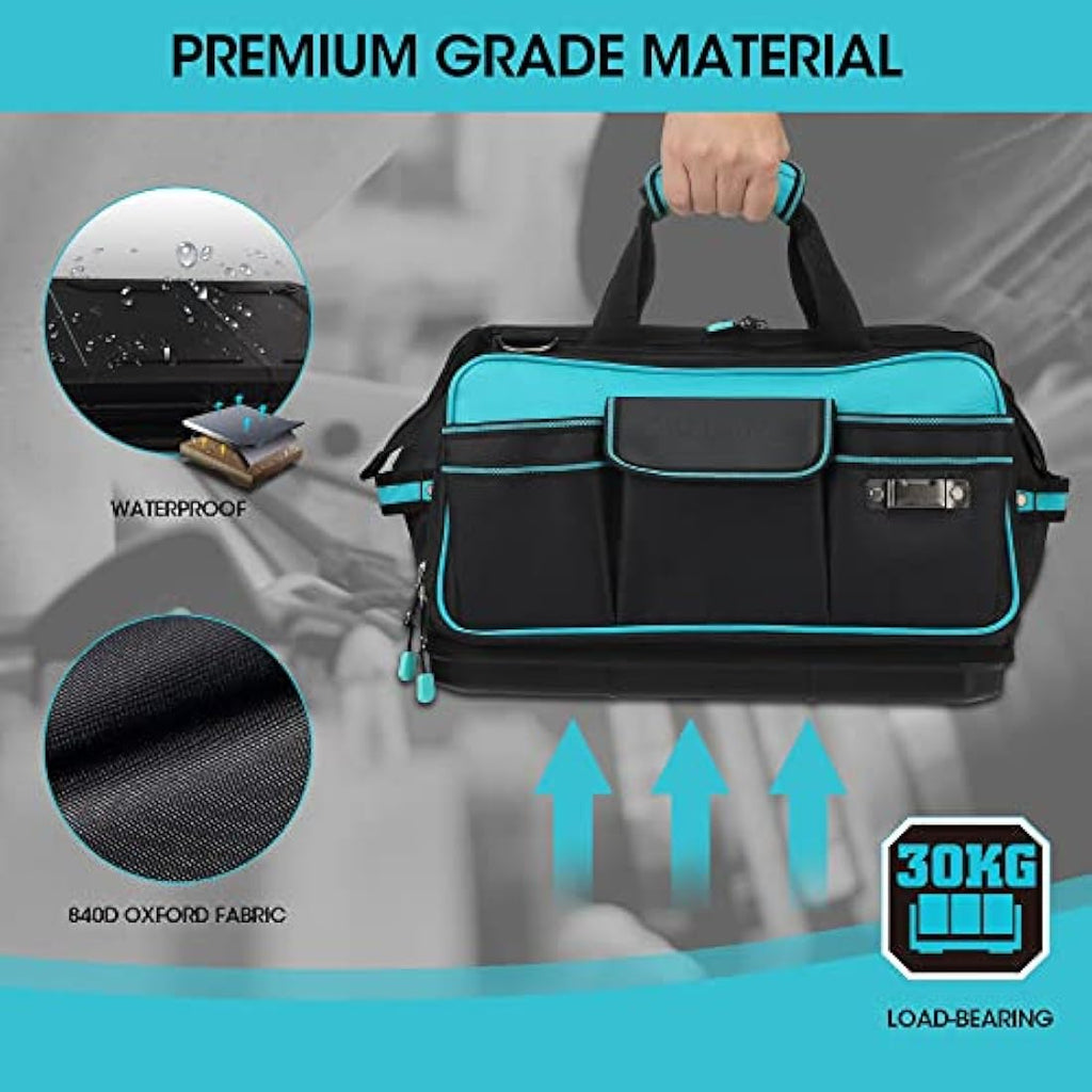 DURATECH 17-Inch Heavy Duty Tool Bag | 32 Pockets & Hard Base Organizer