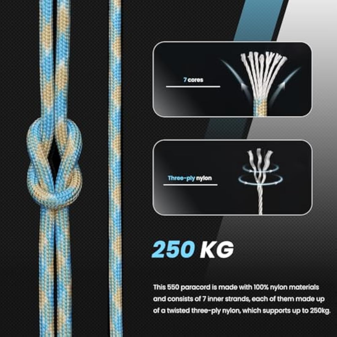 Abma Cord 550 Paracord | 100m Nylon Type III 7-Strand Rope - 4mm
