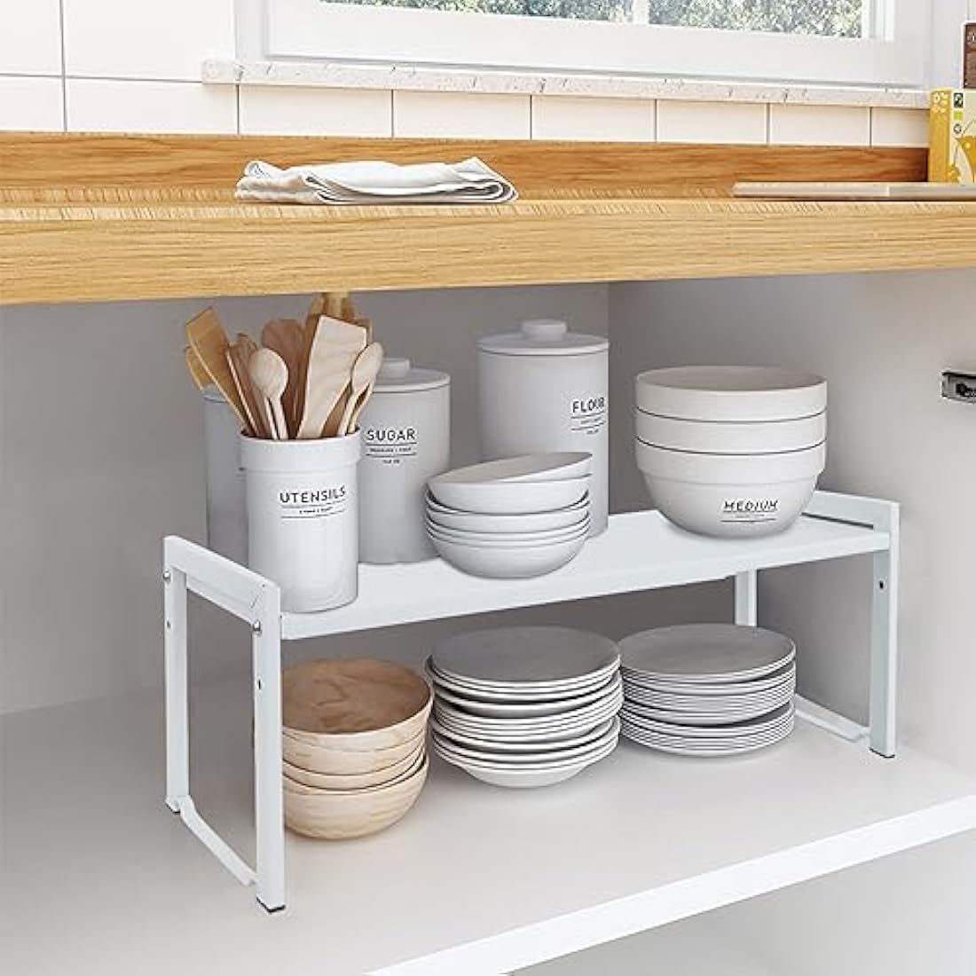 Goodsnetic Expandable Kitchen Cabinet Shelf – Heavy Duty Metal Organizer