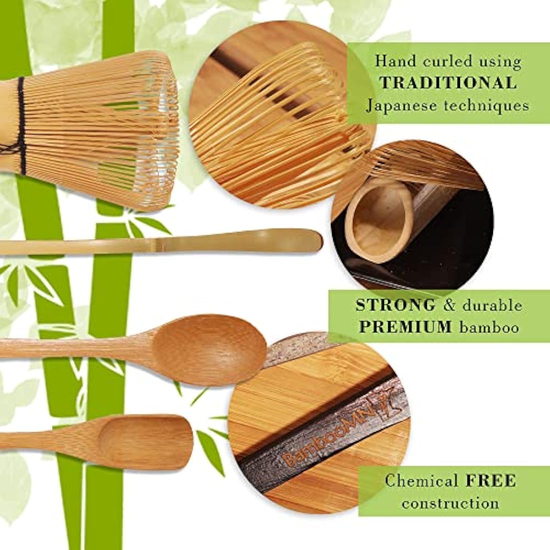 BambooMN Pink Matcha Bowl Set - 5-Piece Ceramic and Bamboo Tea Kit