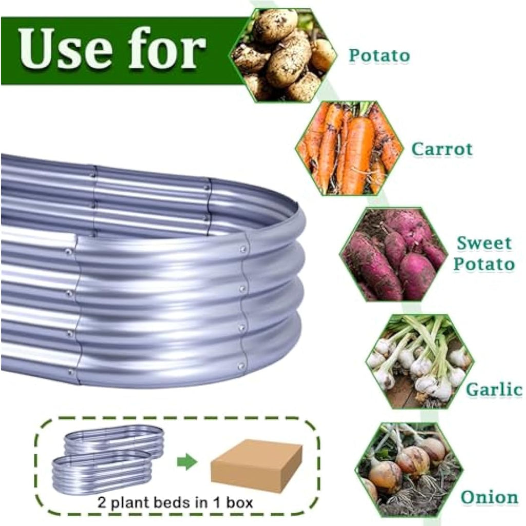 KINI MOX 2-Pack Galvanized Raised Garden Bed - 4x2x1ft Metal Planter Box