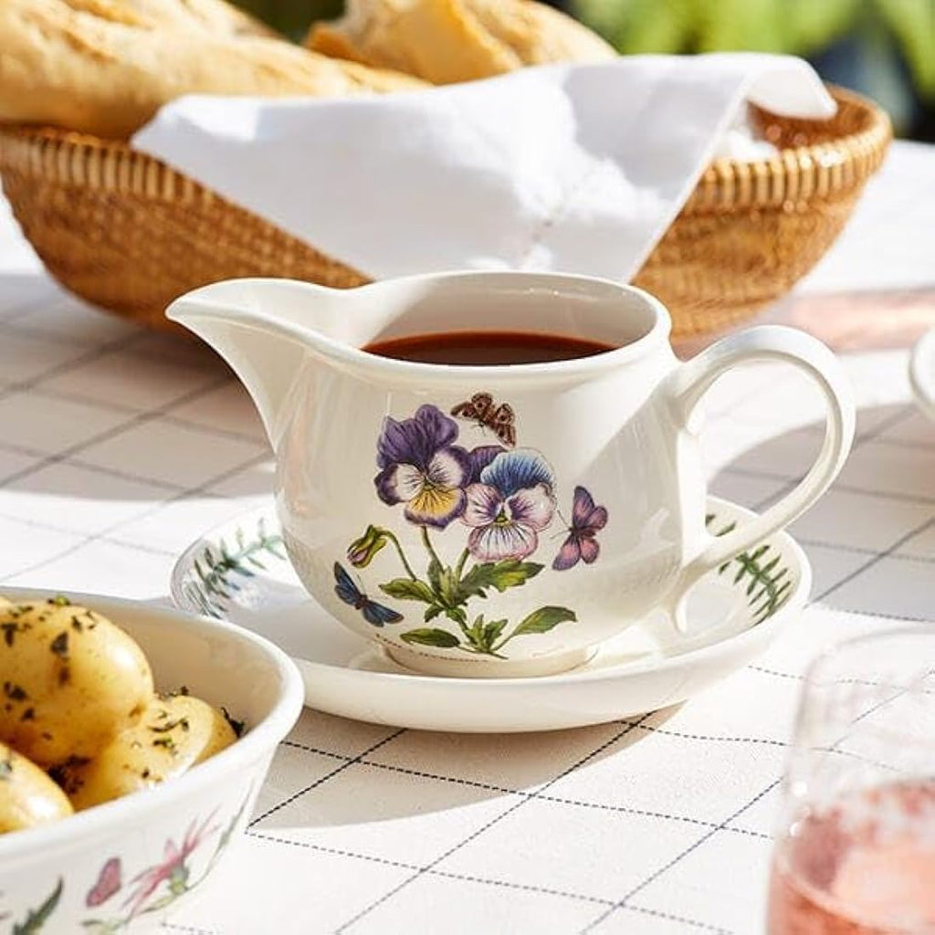 Portmeirion Botanic Garden Gravy Boat and Stand – Ceramic Floral Set