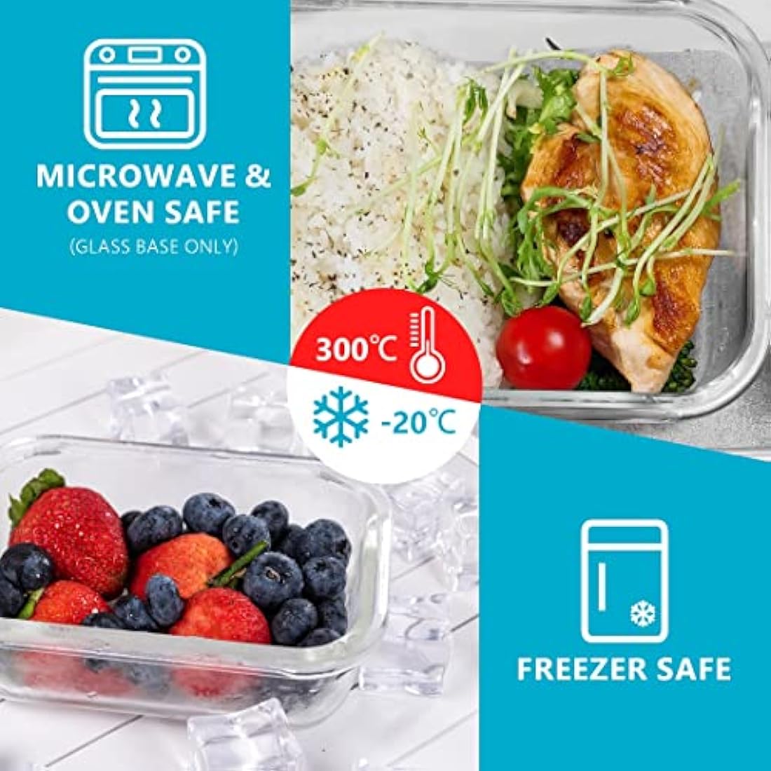 Igluu Glass Meal Prep Containers - 5 Pack 840ml Oven Safe Borosilicate