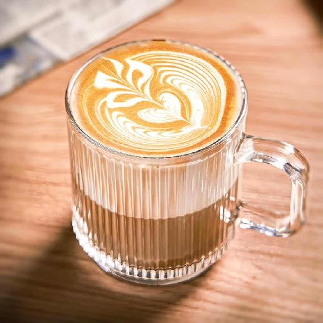 Glass Coffee Mugs – 6 Pack Striped 340ml Tea Cup Set
