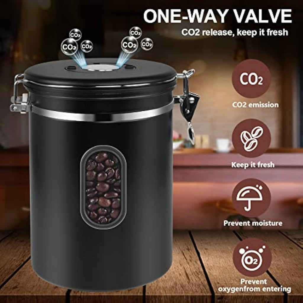 ROCKY&CHAO Airtight Coffee Canister - 2800ml Stainless Steel Storage