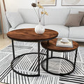 Round Nesting Coffee Table Set of 2 – Rustic Brown Wood
