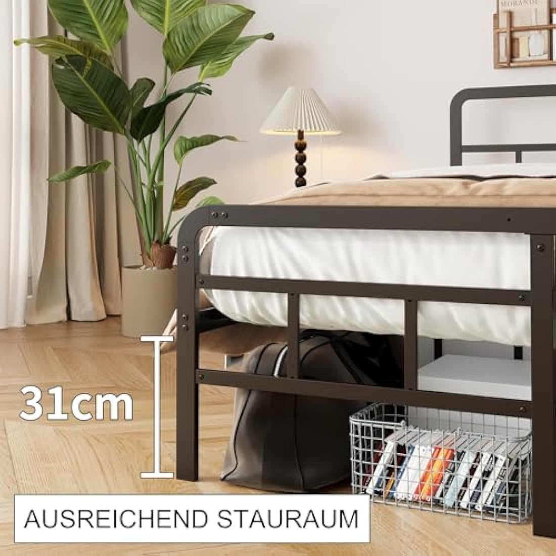 Yicensen Super King Metal Bed Frame | Black Platform Bed with Storage