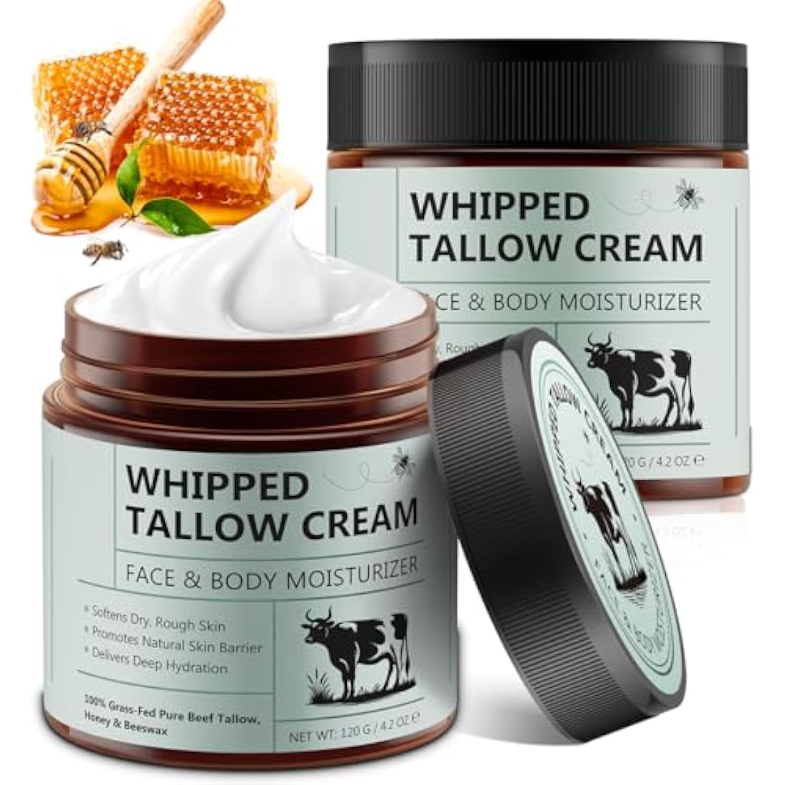 Grass Fed Beef Tallow & Honey Balm - Unscented Face Cream 2PK