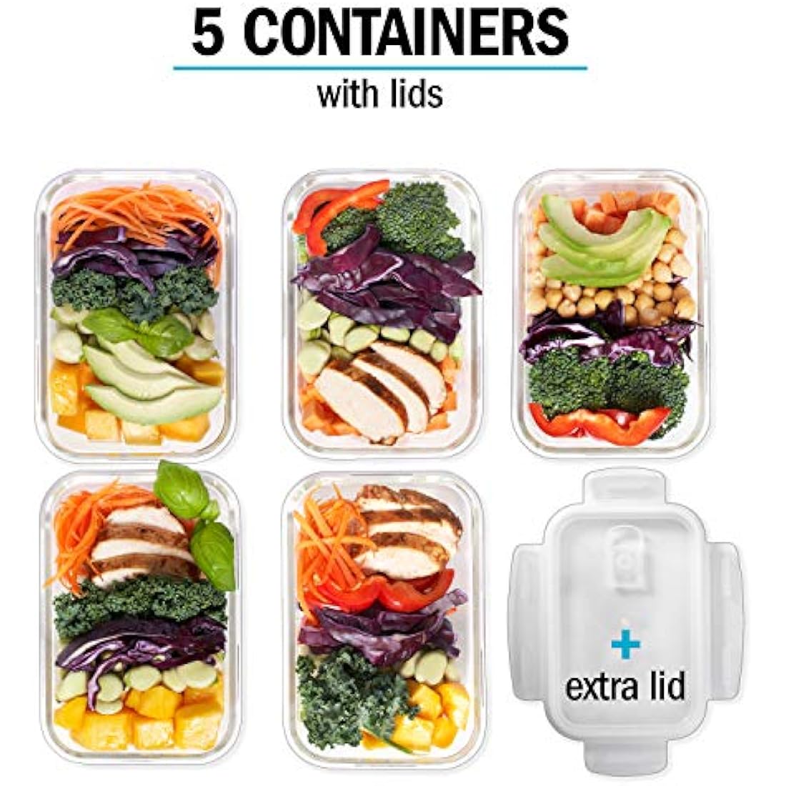 Igluu Glass Meal Prep Containers - 5 Pack 840ml Oven Safe Borosilicate