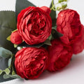 Silk Peony and Tea Rose Artificial Bouquet - Christmas Red