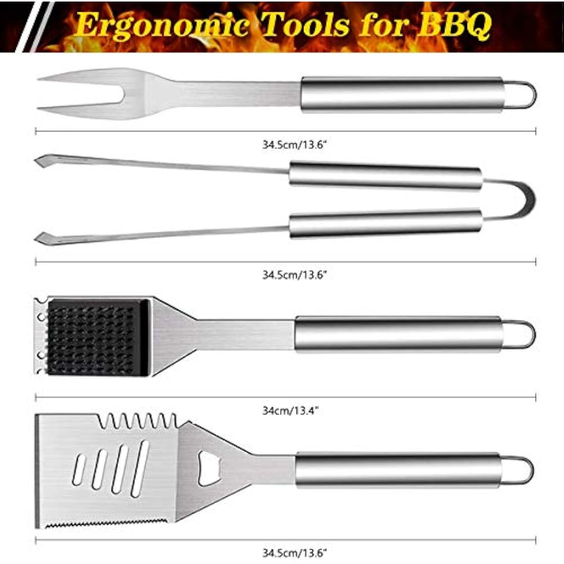 10-Piece Stainless Steel BBQ Tool Set with Storage Bag