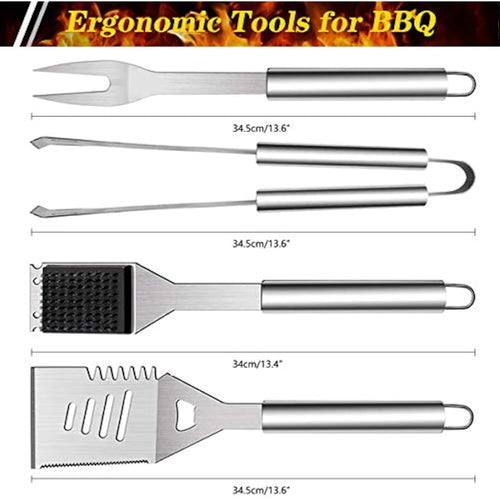 10-Piece Stainless Steel BBQ Tool Set with Storage Bag
