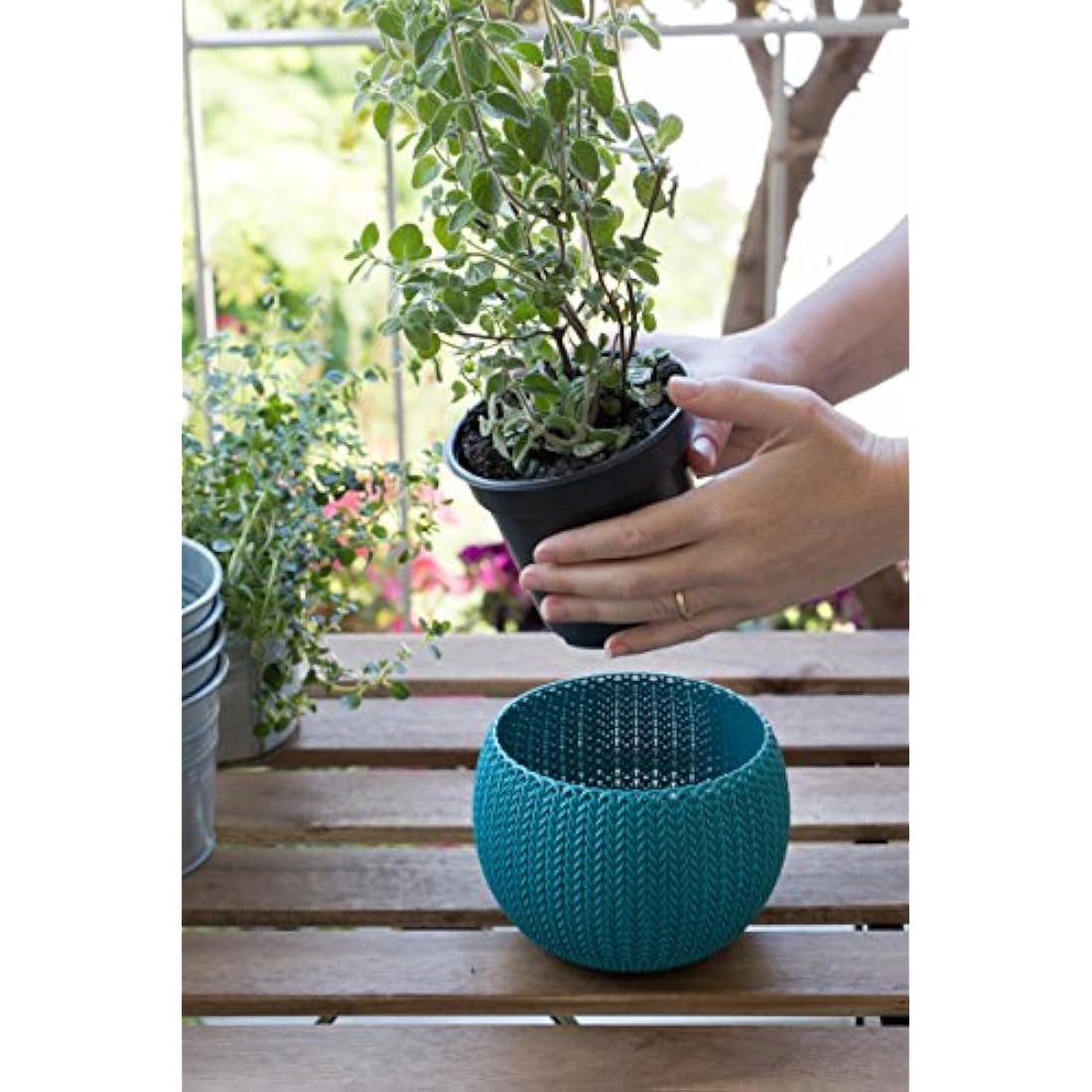 Keter Knit Cozies Garden Plant Pots – Set of 3 Multi-Colour Planters