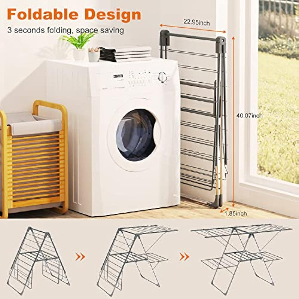 Innotic 2-Level Foldable Clothes Drying Rack | Stainless Steel Airer - Grey