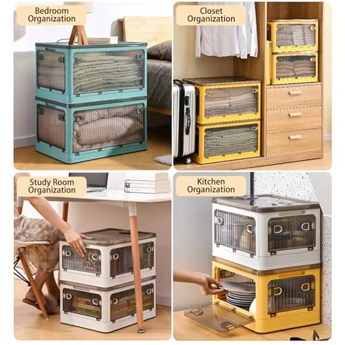 Creahaus 2-Pack Stackable Storage Bins with Wheels – 28L Folding Boxes