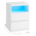 VASAGLE KAILYN LED Nightstand – Modern White Bedside Table with Drawers
