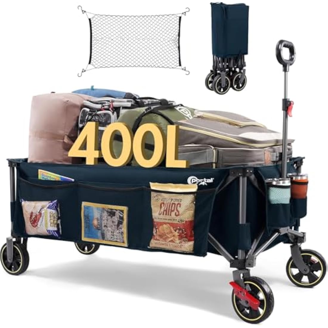 Portal 400L Heavy Duty Camping Trolley – 130cm Extended Folding Beach Wagon