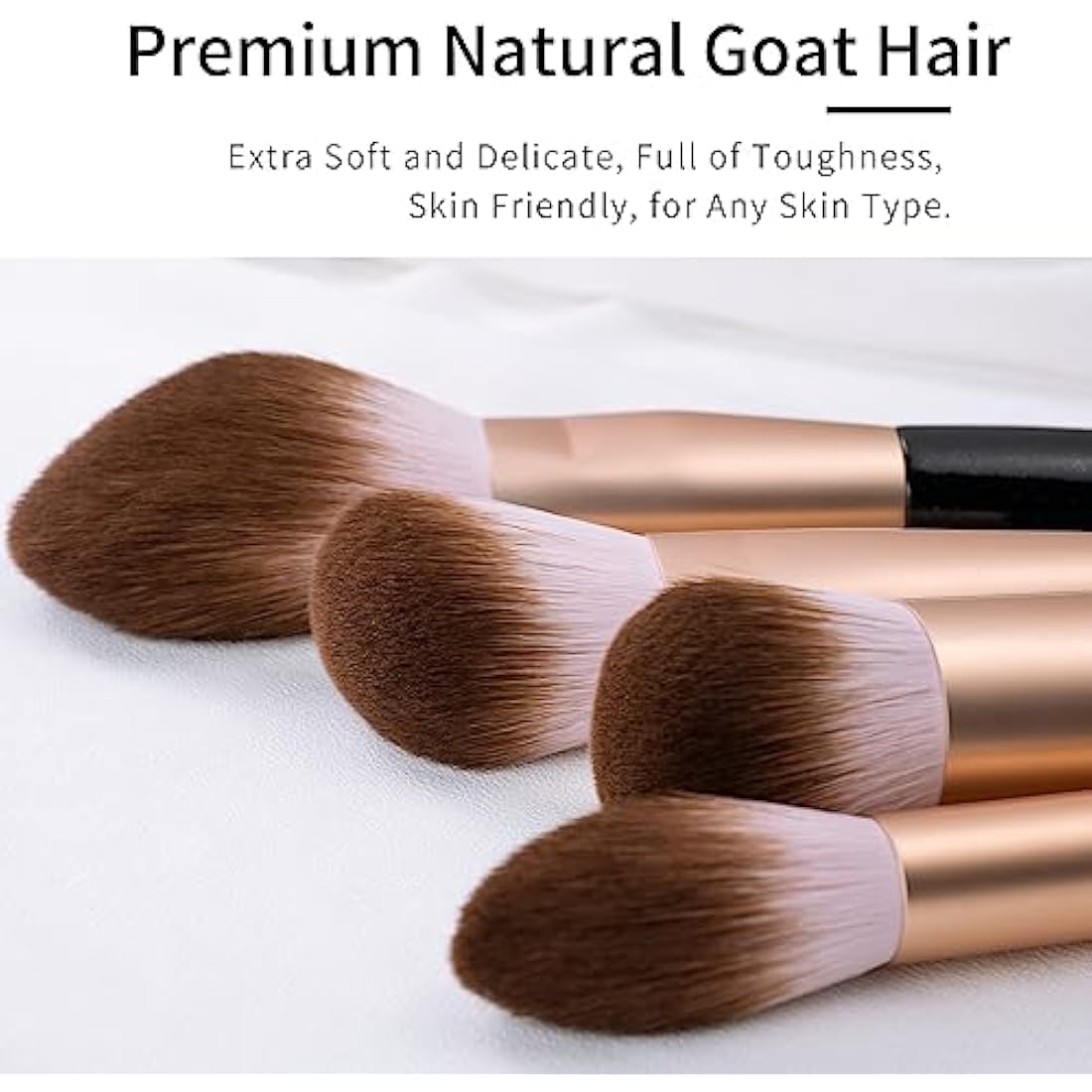 ENZO KEN Natural Goat Hair Makeup Brush Set with Oak Handle - 15pc