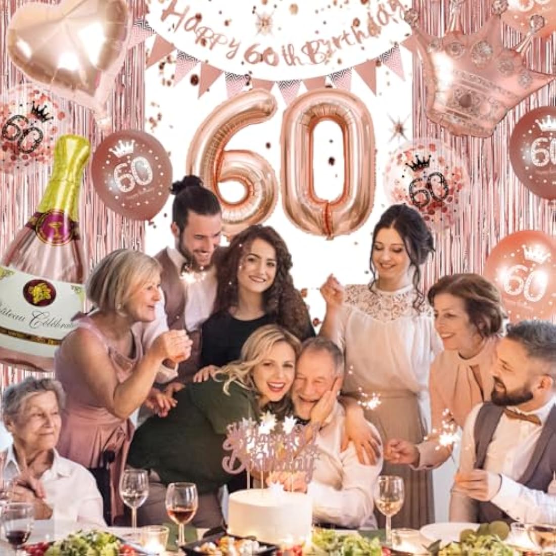 Jolof Store Rose Gold 60th Birthday Decorations Set for Women – 38 Pcs