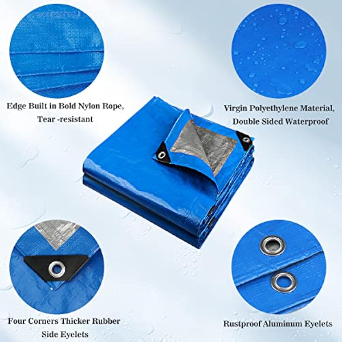 YIJUHOU Heavy Duty Waterproof Tarpaulin | 2m x 3m Blue PE Ground Sheet