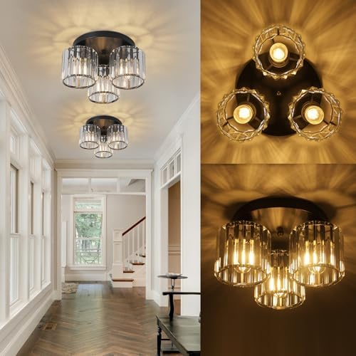 Jolof Store Modern 3-Light Crystal Chandelier – Black Semi Flush Mount