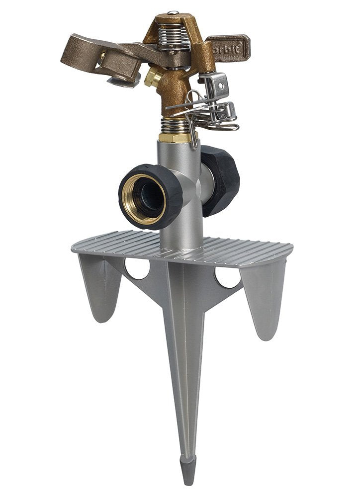 Orbit Brass Impact Lawn Sprinkler with Step Spike - 90 ft. Coverage