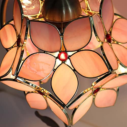 Bieye Tiffany Style Pink Stained Glass Flower Petal Table Lamp | 8"