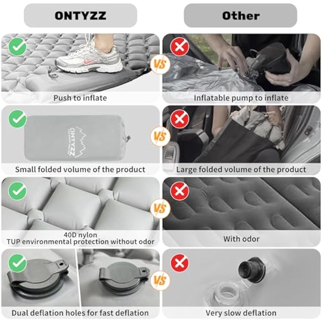 ONTYZZ SUV Car Inflatable Mattress – 2 Person Self Inflating Sleeping Mat