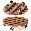 2-Pack Wooden Plant Caddy | 12" Rolling Plant Stand with Wheels